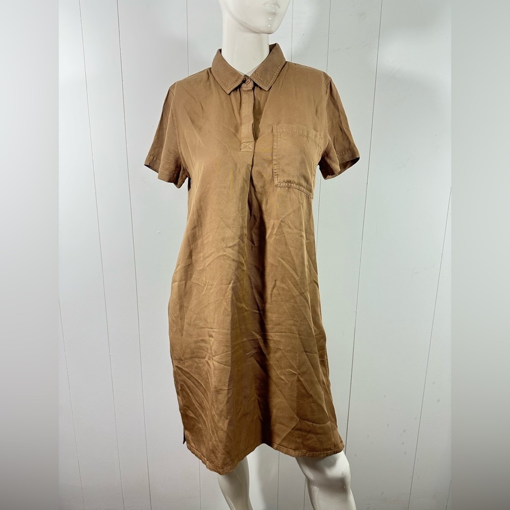 Gap popover Lyocell Taupe Shirt Dress Size Small Short Sleeve W Front Pocket
